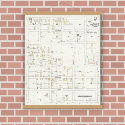 Old map wall art mockup — magnetic wood frame on brick wall — Sanborn Fire Insurance Map from Laredo, Webb County, Texas (1925), Sheet #0028