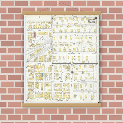 Old map wall art mockup — magnetic wood frame on brick wall — Sanborn Fire Insurance Map from Ishpeming, Marquette County, Michigan (1917), Sheet #0006
