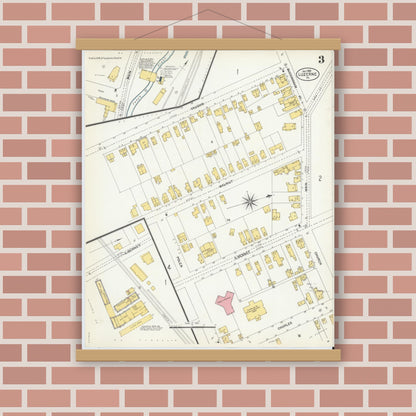 Old map wall art mockup — magnetic wood frame on brick wall — Sanborn Fire Insurance Map from Luzerne, Luzerne County, Pennsylvania (1903), Sheet #0003
