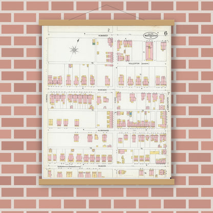 Old map wall art mockup — magnetic wood frame on brick wall — Sanborn Fire Insurance Map from West Chester, Chester County, Pennsylvania (1902), Sheet #0006
