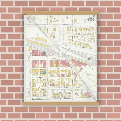 Old map wall art mockup — magnetic wood frame on brick wall — Sanborn Fire Insurance Map from Alliance, Stark County, Ohio (1904), Sheet #0006