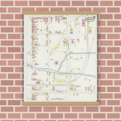 Old map wall art mockup — magnetic wood frame on brick wall — Sanborn Fire Insurance Map from Shippensburg, Cumberland And Franklin Counties, Pennsylvania (1894), Sheet #0005