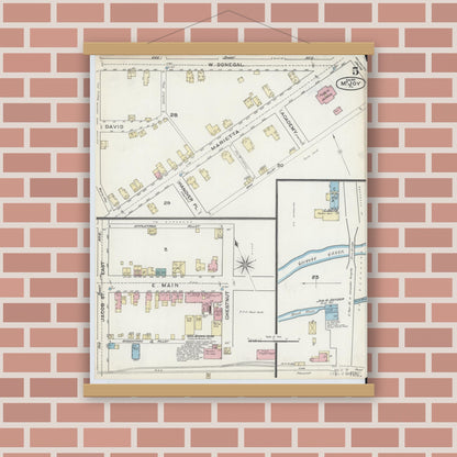 Old map wall art mockup — magnetic wood frame on brick wall — Sanborn Fire Insurance Map from Mount Joy, Lancaster County, Pennsylvania (1891), Sheet #0005