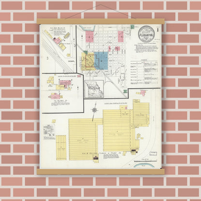 Old map wall art mockup — magnetic wood frame on brick wall — Sanborn Fire Insurance Map from Pleasant Hill, Cass County, Missouri (1913) - Complete Map Set