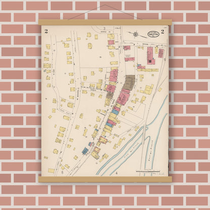Old map wall art mockup — magnetic wood frame on brick wall — Sanborn Fire Insurance Map from Galeton, Potter County, Pennsylvania (1923), Sheet #0002