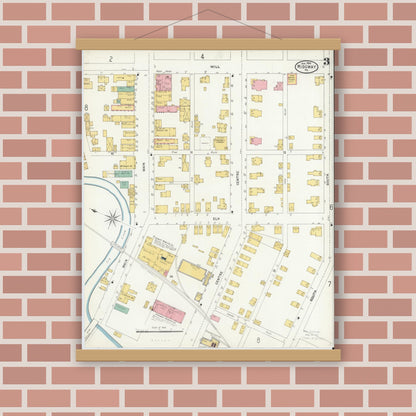 Old map wall art mockup — magnetic wood frame on brick wall — Sanborn Fire Insurance Map from Ridgway, Elk County, Pennsylvania (1904), Sheet #0003