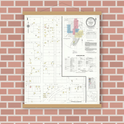 Old map wall art mockup — magnetic wood frame on brick wall — Sanborn Fire Insurance Map from Ozona, Crockett County, Texas (1941), Sheet #0001