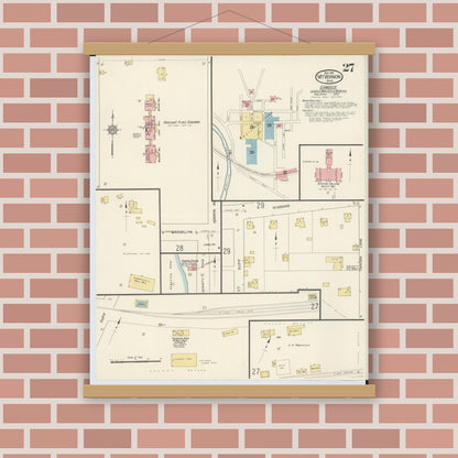 Old map wall art mockup — magnetic wood frame on brick wall — Sanborn Fire Insurance Map from Mount Vernon, Knox County, Ohio (1913), Sheet #0027