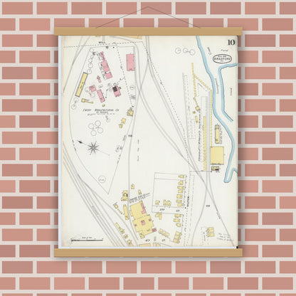 Old map wall art mockup — magnetic wood frame on brick wall — Sanborn Fire Insurance Map from Bradford, McKean County, Pennsylvania (1895), Sheet #0010