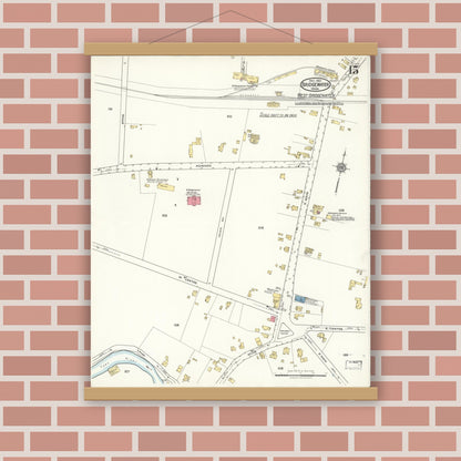 Old map wall art mockup — magnetic wood frame on brick wall — Sanborn Fire Insurance Map from Bridgewater, Plymouth County, Massachusetts (1921), Sheet #0015