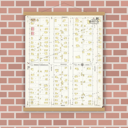 Old map wall art mockup — magnetic wood frame on brick wall — Sanborn Fire Insurance Map from Webster City, Hamilton County, Iowa (1915), Sheet #0011