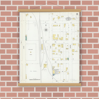 Old map wall art mockup — magnetic wood frame on brick wall — Sanborn Fire Insurance Map from Pine City, Pine County, Minnesota (1899), Sheet #0003