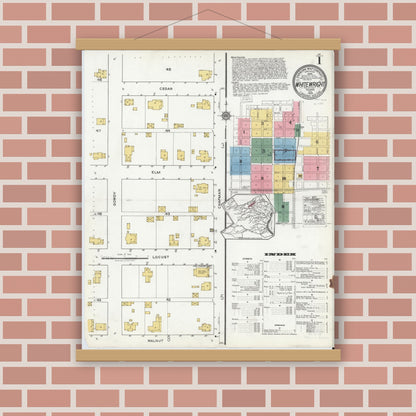 Old map wall art mockup — magnetic wood frame on brick wall — Sanborn Fire Insurance Map from Whitewright, Grayson County, Texas (1920), Sheet #0001