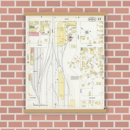Old map wall art mockup — magnetic wood frame on brick wall — Sanborn Fire Insurance Map from Beaumont, Jefferson County, Texas (1902), Sheet #0011
