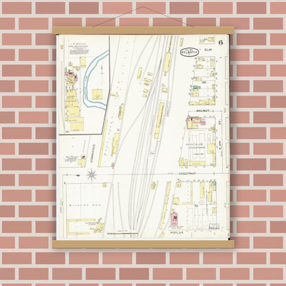 Old map wall art mockup — magnetic wood frame on brick wall — Sanborn Fire Insurance Map from Atlantic, Cass County, Iowa (1893), Sheet #0006