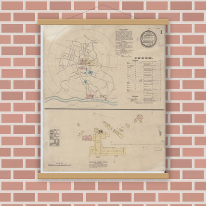 Old map wall art mockup — magnetic wood frame on brick wall — Sanborn Fire Insurance Map from Asheville, Buncombe County, North Carolina (1888) - Complete Map Set