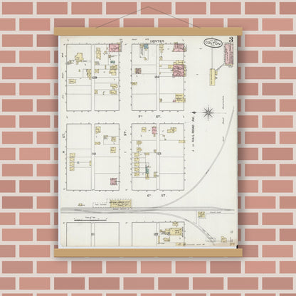 Old map wall art mockup — magnetic wood frame on brick wall — Sanborn Fire Insurance Map from Colton, San Bernardino County, California (1887), Sheet #0003