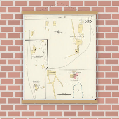 Old map wall art mockup — magnetic wood frame on brick wall — Sanborn Fire Insurance Map from Gilmer, Upshur County, Texas (1912), Sheet #0007
