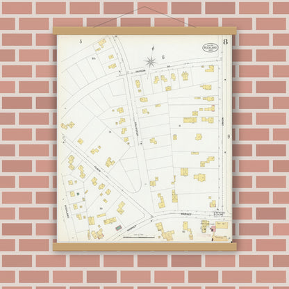 Old map wall art mockup — magnetic wood frame on brick wall — Sanborn Fire Insurance Map from Rockland, Plymouth County, Massachusetts (1901), Sheet #0008