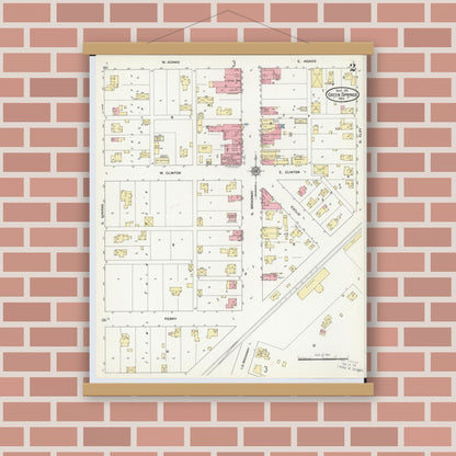 Old map wall art mockup — magnetic wood frame on brick wall — Sanborn Fire Insurance Map from Green Springs, Sandusky And Seneca Counties, Ohio (1911), Sheet #0002