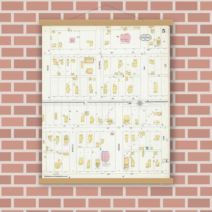 Old map wall art mockup — magnetic wood frame on brick wall — Sanborn Fire Insurance Map from Hudson, St. Croix County, Wisconsin (1900), Sheet #0005