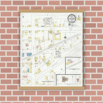 Old map wall art mockup — magnetic wood frame on brick wall — Sanborn Fire Insurance Map from Frazeysburg, Muskingum County, Ohio (1928) - Complete Map Set