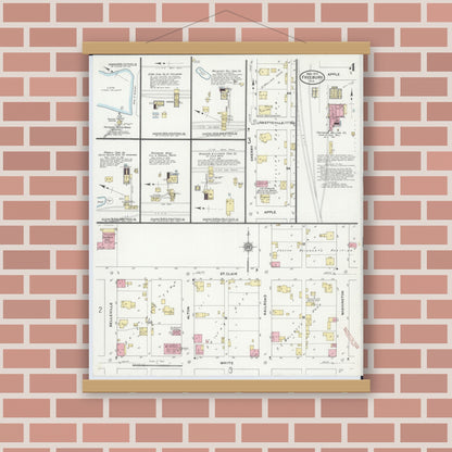 Old map wall art mockup — magnetic wood frame on brick wall — Sanborn Fire Insurance Map from Freeburg, Saint Clair County, Illinois (1910), Sheet #0004