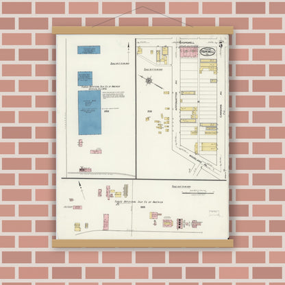 Old map wall art mockup — magnetic wood frame on brick wall — Sanborn Fire Insurance Map from Hopewell, Independent Cities, Virginia (1921), Sheet #0005