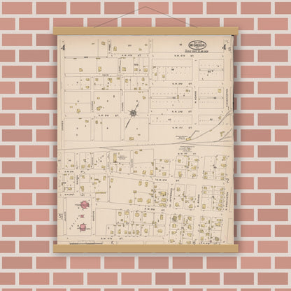 Old map wall art mockup — magnetic wood frame on brick wall — Sanborn Fire Insurance Map from McGregor, McLennan County, Texas (1922), Sheet #0004