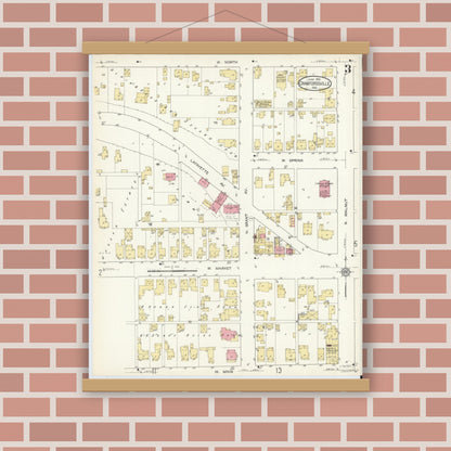 Old map wall art mockup — magnetic wood frame on brick wall — Sanborn Fire Insurance Map from Crawfordsville, Montgomery County, Indiana (1913), Sheet #0003