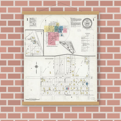 Old map wall art mockup — magnetic wood frame on brick wall — Sanborn Fire Insurance Map from Largo, Pinellas County, Florida (1926), Sheet #0001