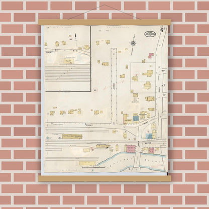 Old map wall art mockup — magnetic wood frame on brick wall — Sanborn Fire Insurance Map from Addison, Steuben County, New York (1945), Sheet #0006