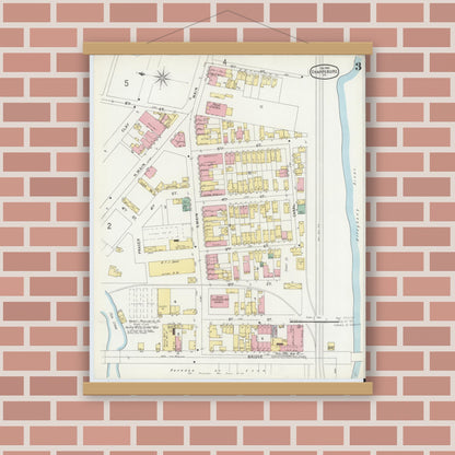 Old map wall art mockup — magnetic wood frame on brick wall — Sanborn Fire Insurance Map from Sharpsburg, Allegheny County, Pennsylvania (1896), Sheet #0003