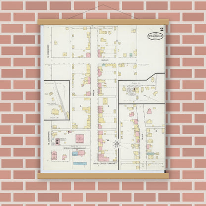 Old map wall art mockup — magnetic wood frame on brick wall — Sanborn Fire Insurance Map from Saint Clairsville, Belmont County, Ohio (1893), Sheet #0002