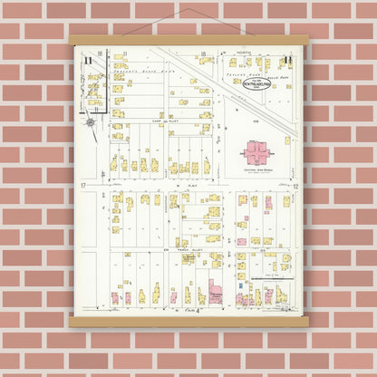 Old map wall art mockup — magnetic wood frame on brick wall — Sanborn Fire Insurance Map from New Philadelphia, Tuscarawas County, Ohio (1926), Sheet #0011