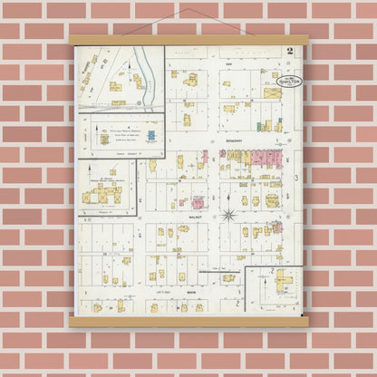 Old map wall art mockup — magnetic wood frame on brick wall — Sanborn Fire Insurance Map from Hamilton, Hancock County, Illinois (1906), Sheet #0002
