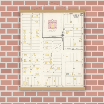 Old map wall art mockup — magnetic wood frame on brick wall — Sanborn Fire Insurance Map from Ontario, San Bernardino County, California (1912), Sheet #0027