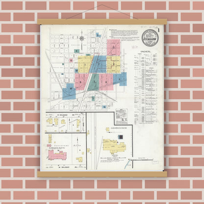 Old map wall art mockup — magnetic wood frame on brick wall — Sanborn Fire Insurance Map from Effingham, Effingham County, Illinois (1911) - Complete Map Set