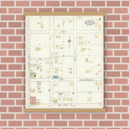 Old map wall art mockup — magnetic wood frame on brick wall — Sanborn Fire Insurance Map from Tarpon Springs, Pinellas County, Florida (1913), Sheet #0004