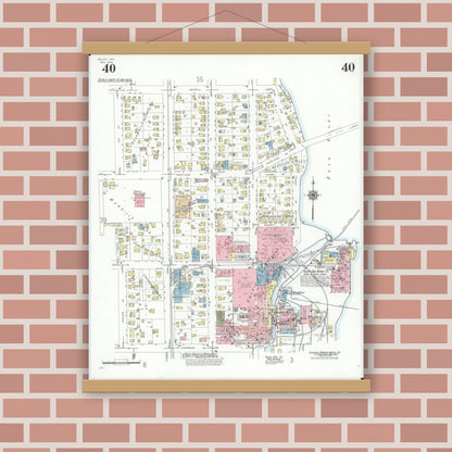 Old map wall art mockup — magnetic wood frame on brick wall — Sanborn Fire Insurance Map from Beloit, Rock County, Wisconsin (1939), Sheet #0040