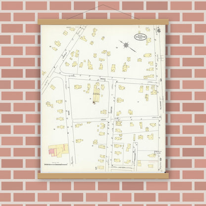 Old map wall art mockup — magnetic wood frame on brick wall — Sanborn Fire Insurance Map from Stoughton, Norfolk County, Massachusetts (1912), Sheet #0006