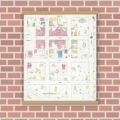 Old map wall art mockup — magnetic wood frame on brick wall — Sanborn Fire Insurance Map from Leroy, McLean County, Illinois (1911), Sheet #0003