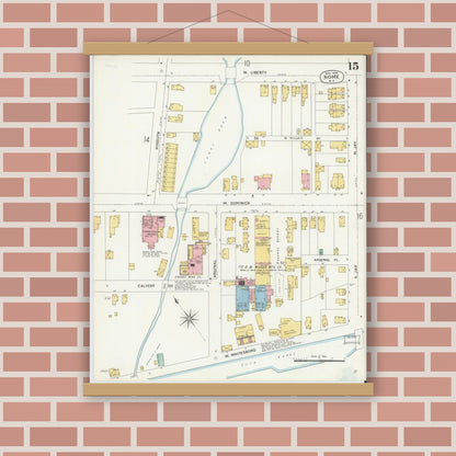 Old map wall art mockup — magnetic wood frame on brick wall — Sanborn Fire Insurance Map from Rome, Oneida County, New York (1904), Sheet #0015