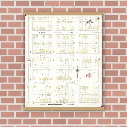 Old map wall art mockup — magnetic wood frame on brick wall — Sanborn Fire Insurance Map from Red Oak, Montgomery County, Iowa (1914), Sheet #0002