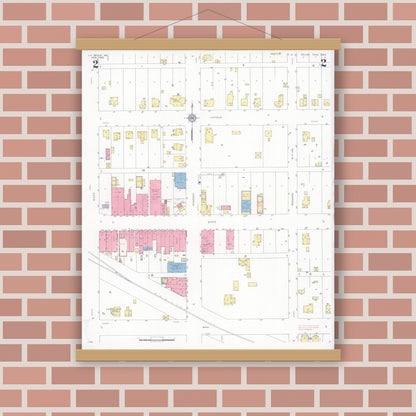 Old map wall art mockup — magnetic wood frame on brick wall — Sanborn Fire Insurance Map from La Belle, Lewis County, Missouri (1933), Sheet #0002