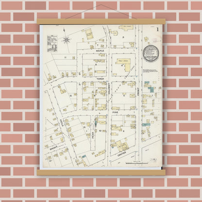 Old map wall art mockup — magnetic wood frame on brick wall — Sanborn Fire Insurance Map from Lake Linden, Houghton County, Michigan (1888) - Complete Map Set