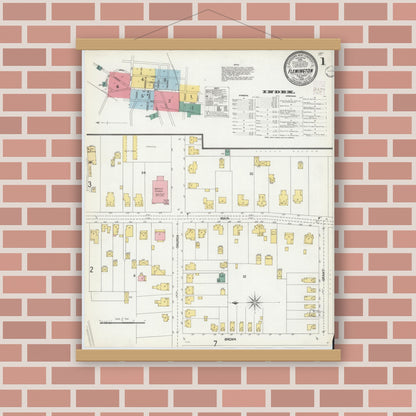Old map wall art mockup — magnetic wood frame on brick wall — Sanborn Fire Insurance Map from Flemington, Hunterdon County, New Jersey (1902) - Complete Map Set