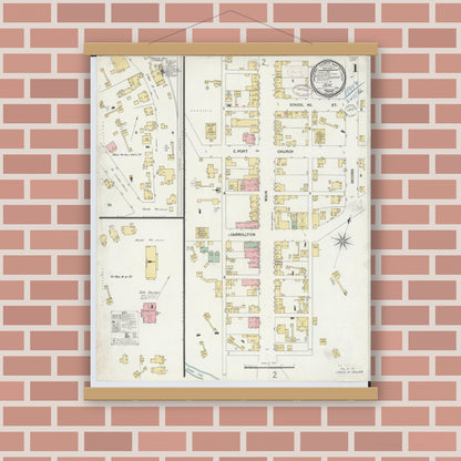 Old map wall art mockup — magnetic wood frame on brick wall — Sanborn Fire Insurance Map from Scio, Harrison County, Ohio (1899), Sheet #0001