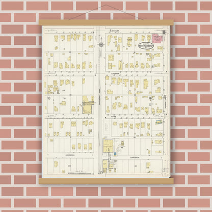 Old map wall art mockup — magnetic wood frame on brick wall — Sanborn Fire Insurance Map from West Palm Beach, Dade County, Florida (1915), Sheet #0011