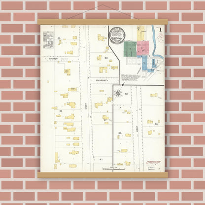 Old map wall art mockup — magnetic wood frame on brick wall — Sanborn Fire Insurance Map from Cloverdale, Sonoma County, California (1894) - Complete Map Set